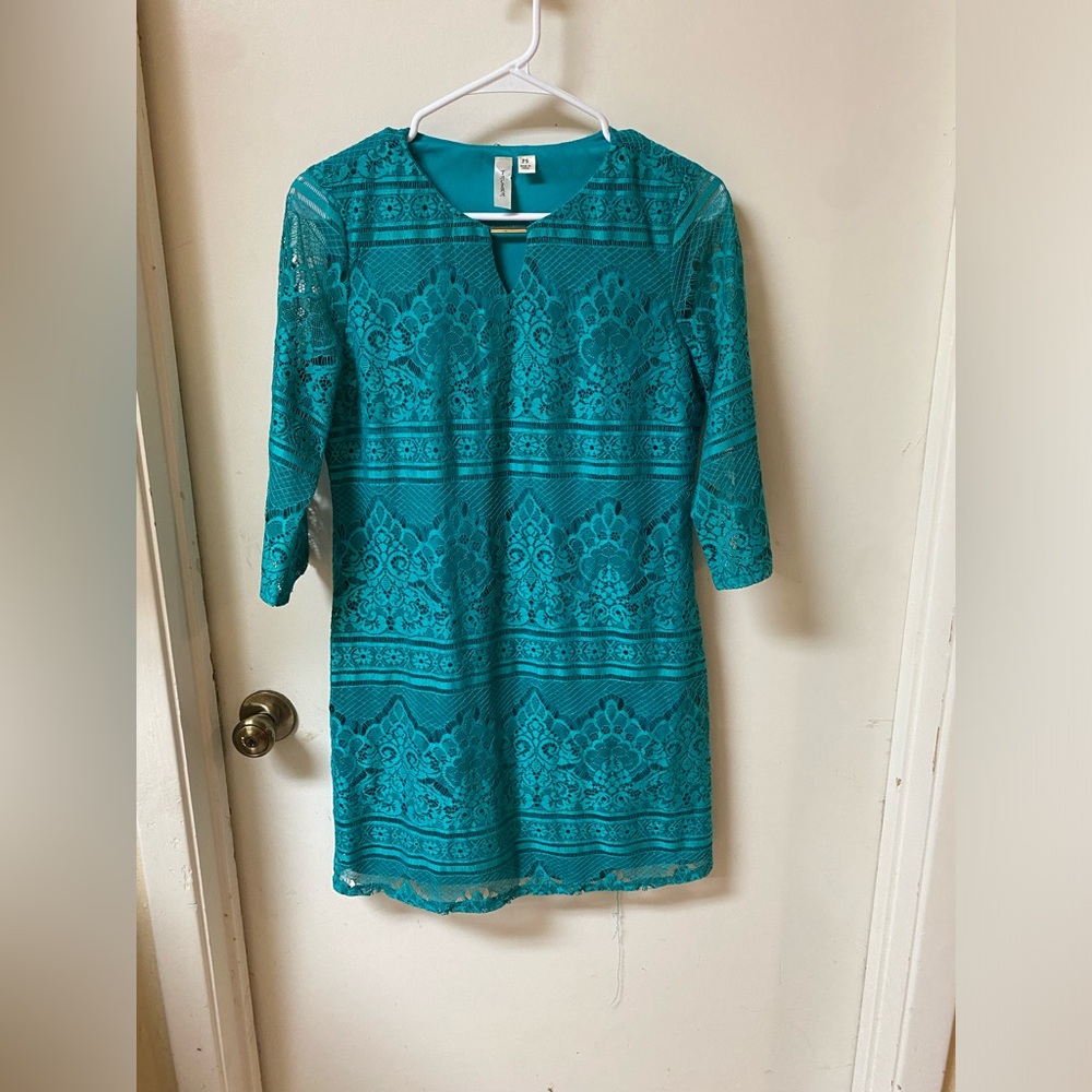 Tacera Elegant Teal Lace Dress